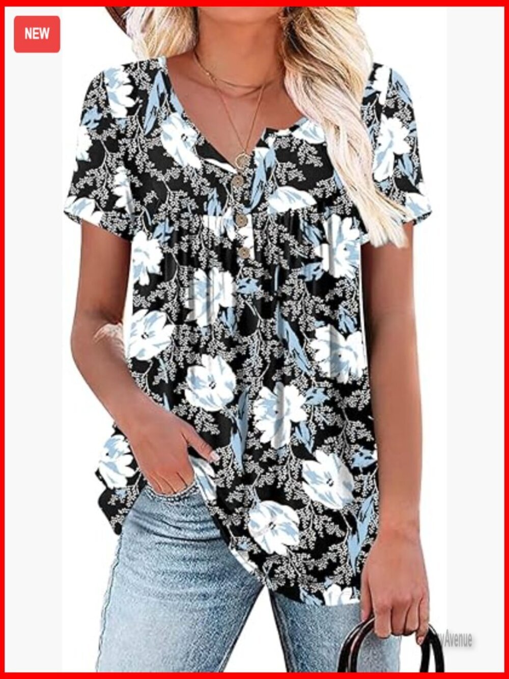 Plus Size Short Sleeve Henley Flowy Tunic Blouse for Women
